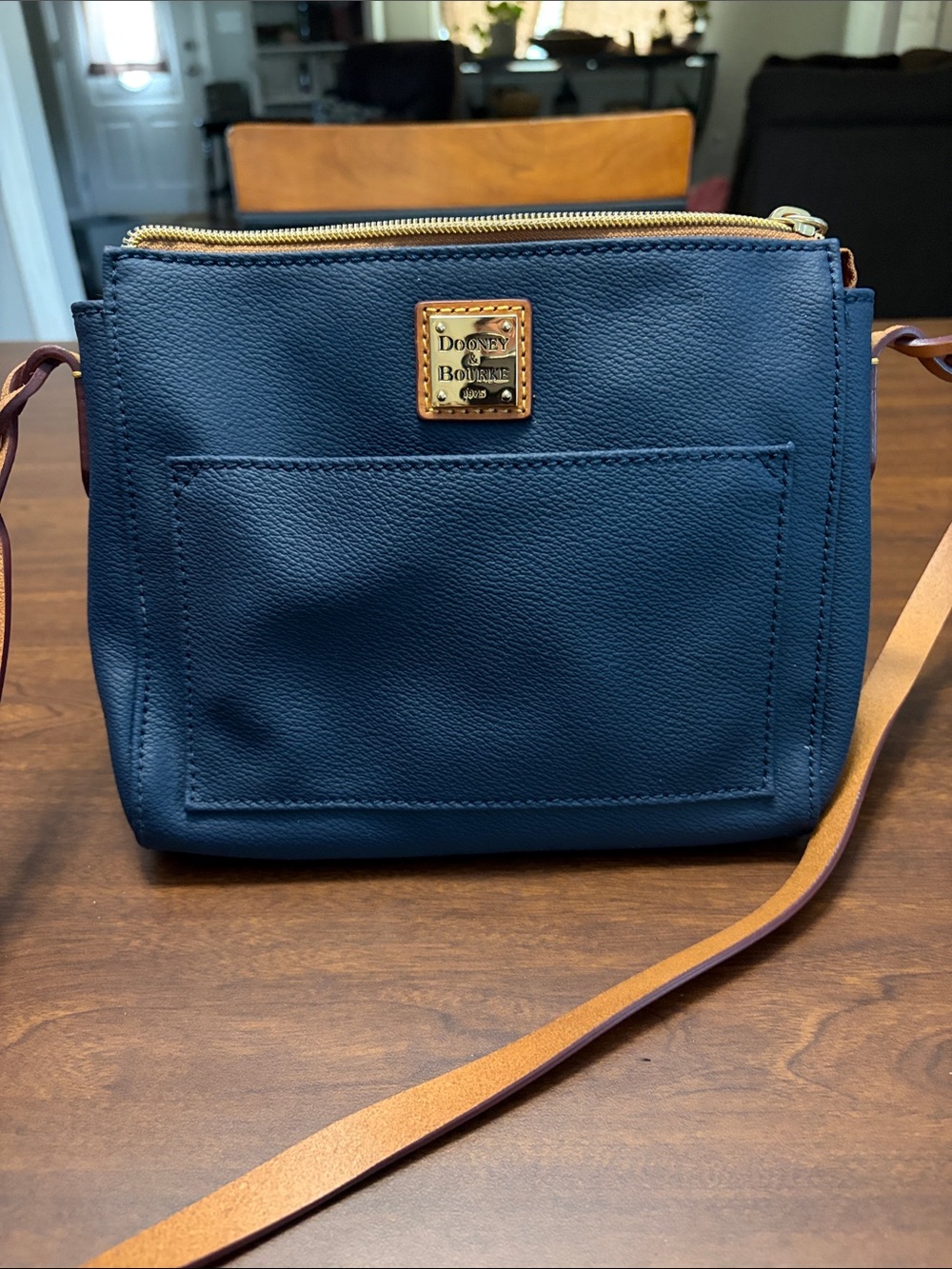 Dooney & Bourke Blue Leather Marlee Crossbody with Tan Strap
